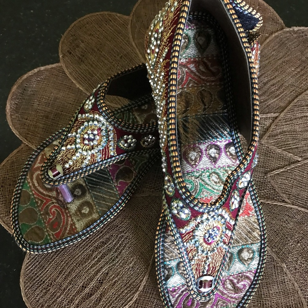 Hand Embroidered Wedding Jutti India Sandals sz 8